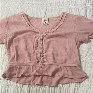 Self Esteem Pink Cropped Blouse with Ruffled Hem